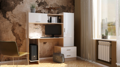 Письменно-компьютерный стол «ПКС-7» Дуб Сонома - Белый глянец