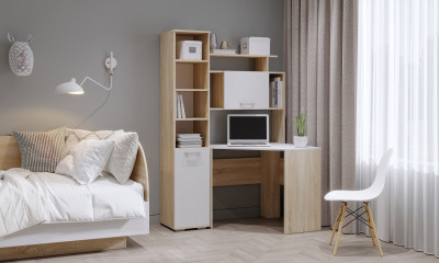 Угловой стол с пеналом «ПКС-8»  Дуб Сонома - Белый глянец